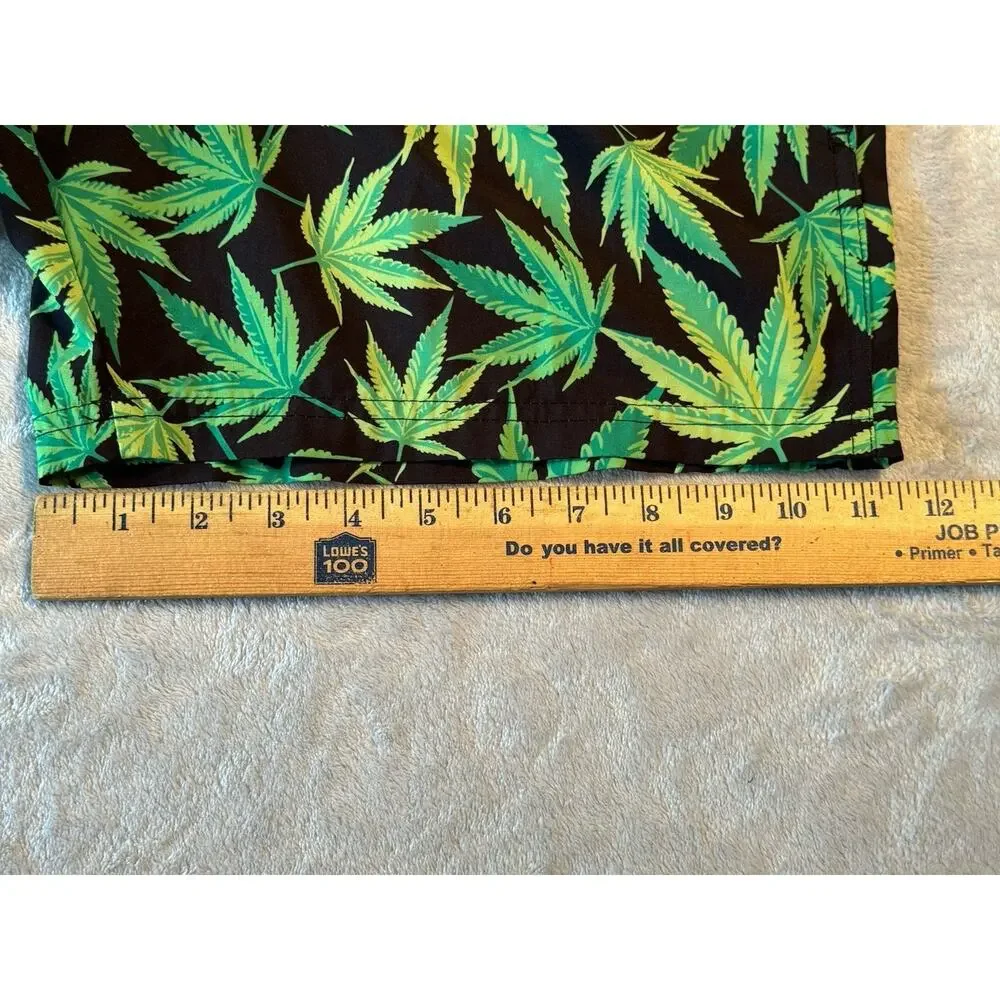 Buddies Marijuana Pot Cannabis Leaf Swim Shorts Trunks Board Green 420 Weed EUC